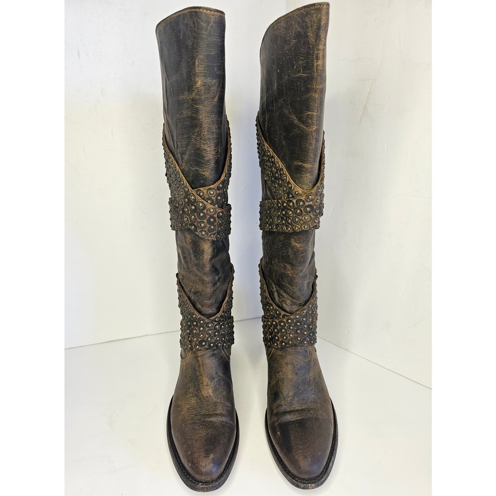 Old Gringo Buzzy Brown Boots Distressed Studded Leather Tall Zip size 6.5 B - Picture 4 of 10